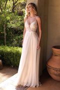 Vestido de novia largo sin mangas con calcomanía floral en color blanco roto