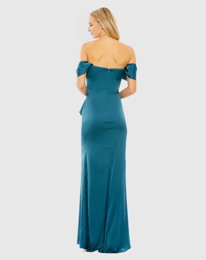 Vestido de noche largo hasta el suelo con corsé y aberturas laterales