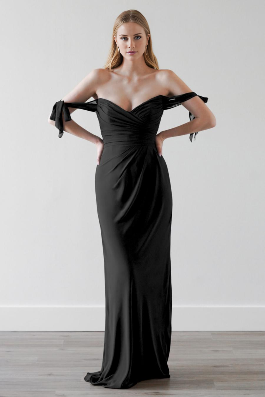 Vestido de noche Jimiss con hombros descubiertos, sin tirantes, espalda descubierta y largo hasta el suelo