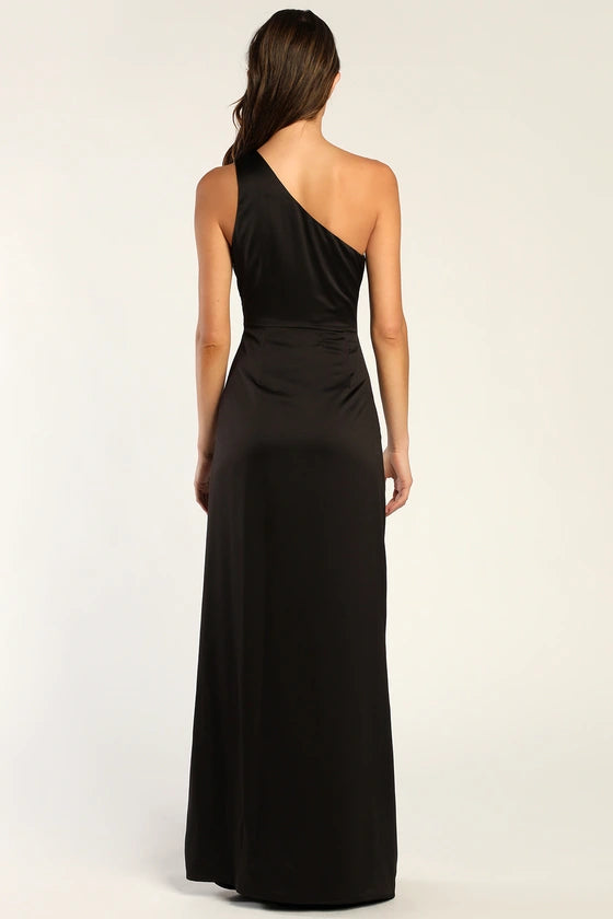 Vestido de noche Jimiss con cuello asimétrico, hombros descubiertos, sin mangas, espalda descubierta, abertura lateral y largo hasta el suelo