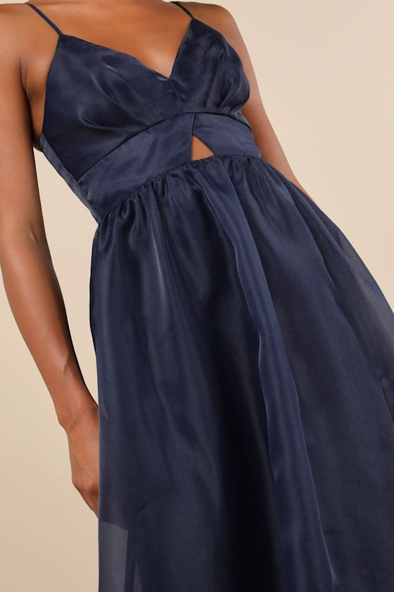 Vestido de noche Jimiss con escote en V, hombros descubiertos, sin mangas, tirantes finos, abertura lateral en la espalda y largo hasta el suelo