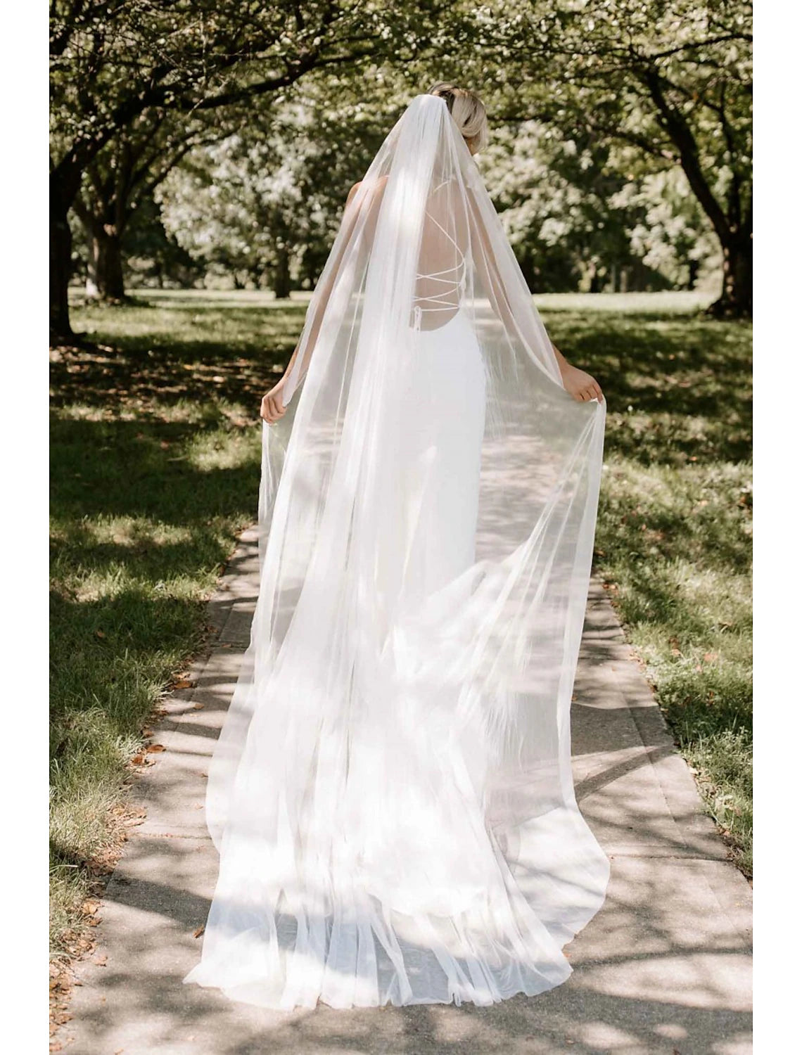 Ivory Tulle Floor-Length Bridesmaid Dress with Simple Tulle Veil