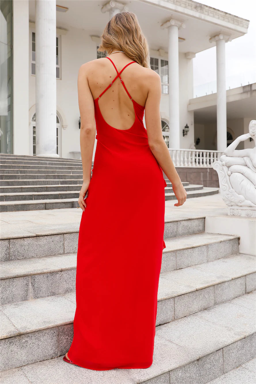 Vestido de fiesta Jimiss con escote en V, tirantes finos, pliegues en la espalda y largo hasta el suelo