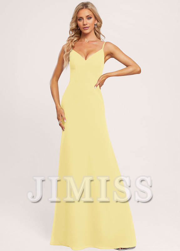 Vestido de dama de honor de gasa con escote en V y corte A