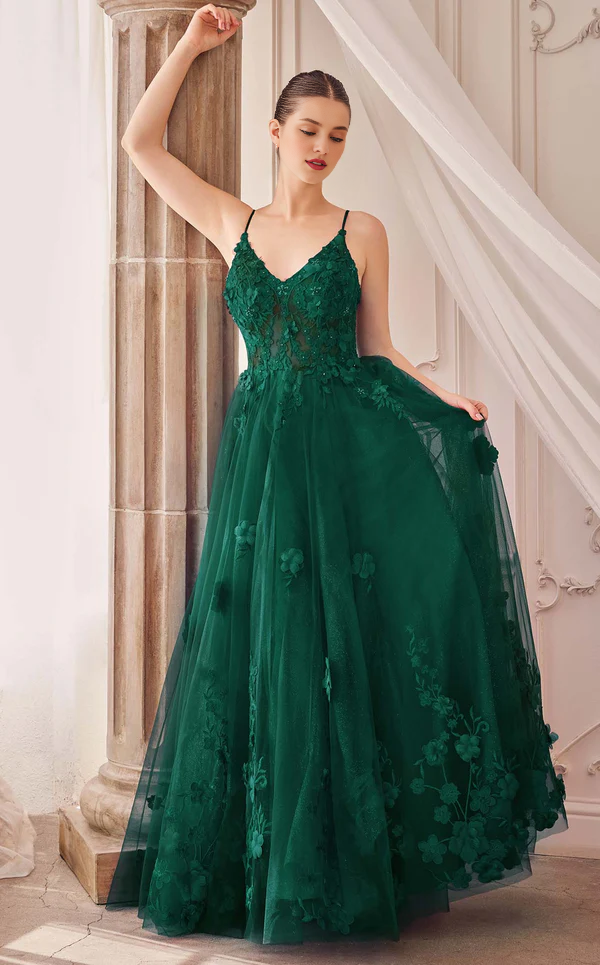 Abito da ballo a trapezio con spalline sottili in chiffon con decalcomania floreale 3D