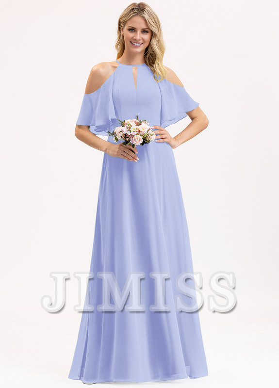 Forest Green Chiffon A-Line Halter Floor-Length Evening Dress with Keyhole Cutout