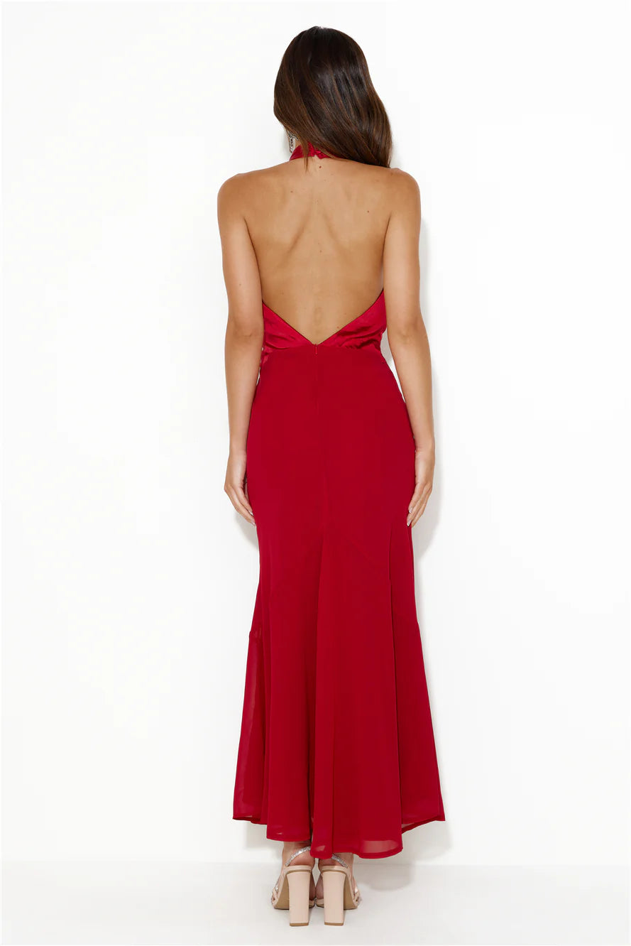 Vestido de fiesta largo de satén sin espalda y con escote en V profundo de Jimiss