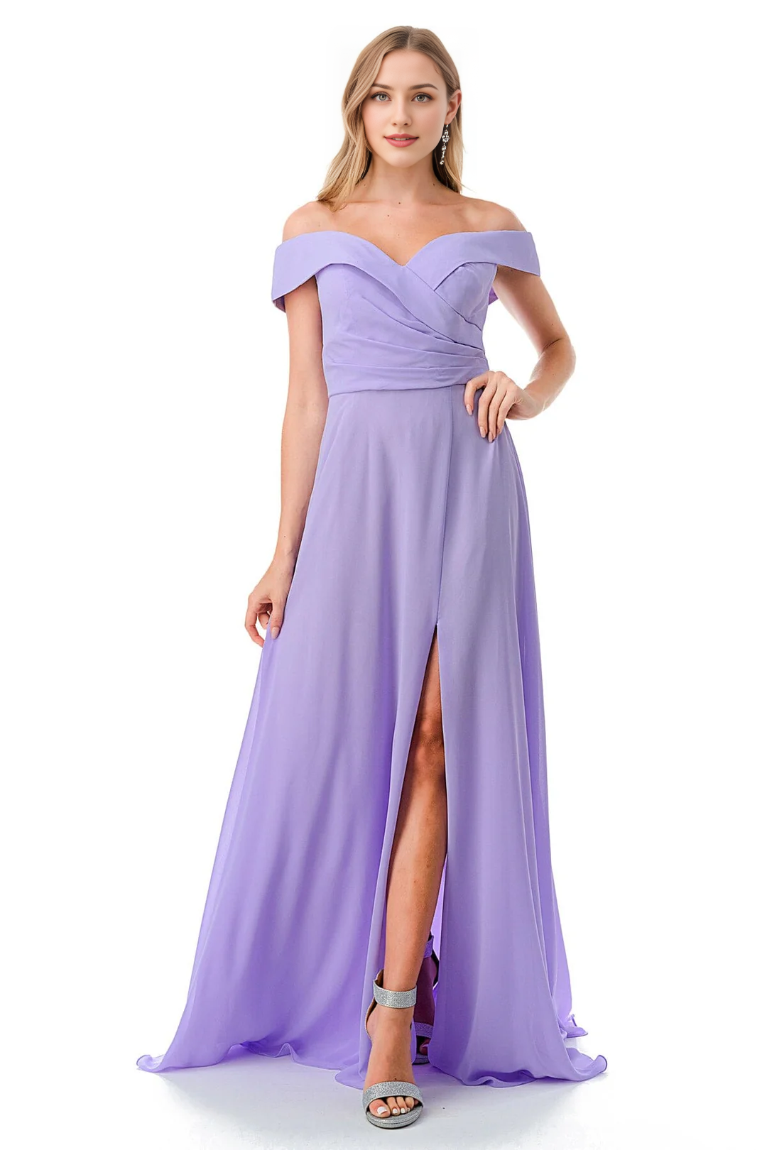 Lilac Chiffon A-Line Off-the-Shoulder Floor-Length Bridesmaid Dress