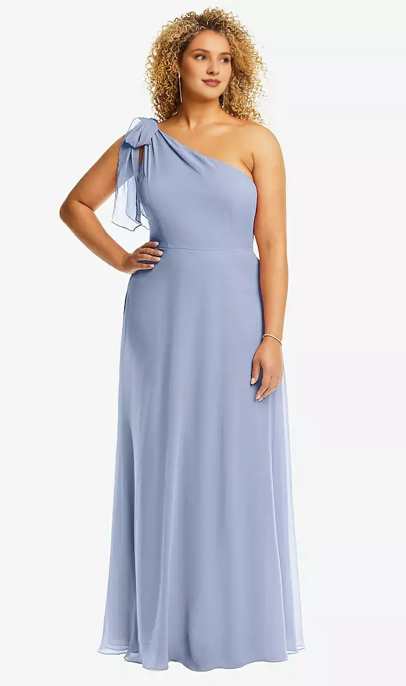 Blushing Pink Chiffon A-Line Floor-Length Bridesmaid Dress with Bow Detail