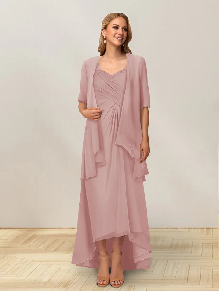 Vestido de madre de la novia, corte A, princesa, sin mangas, diseño de hoja de loto, largo lateral. 