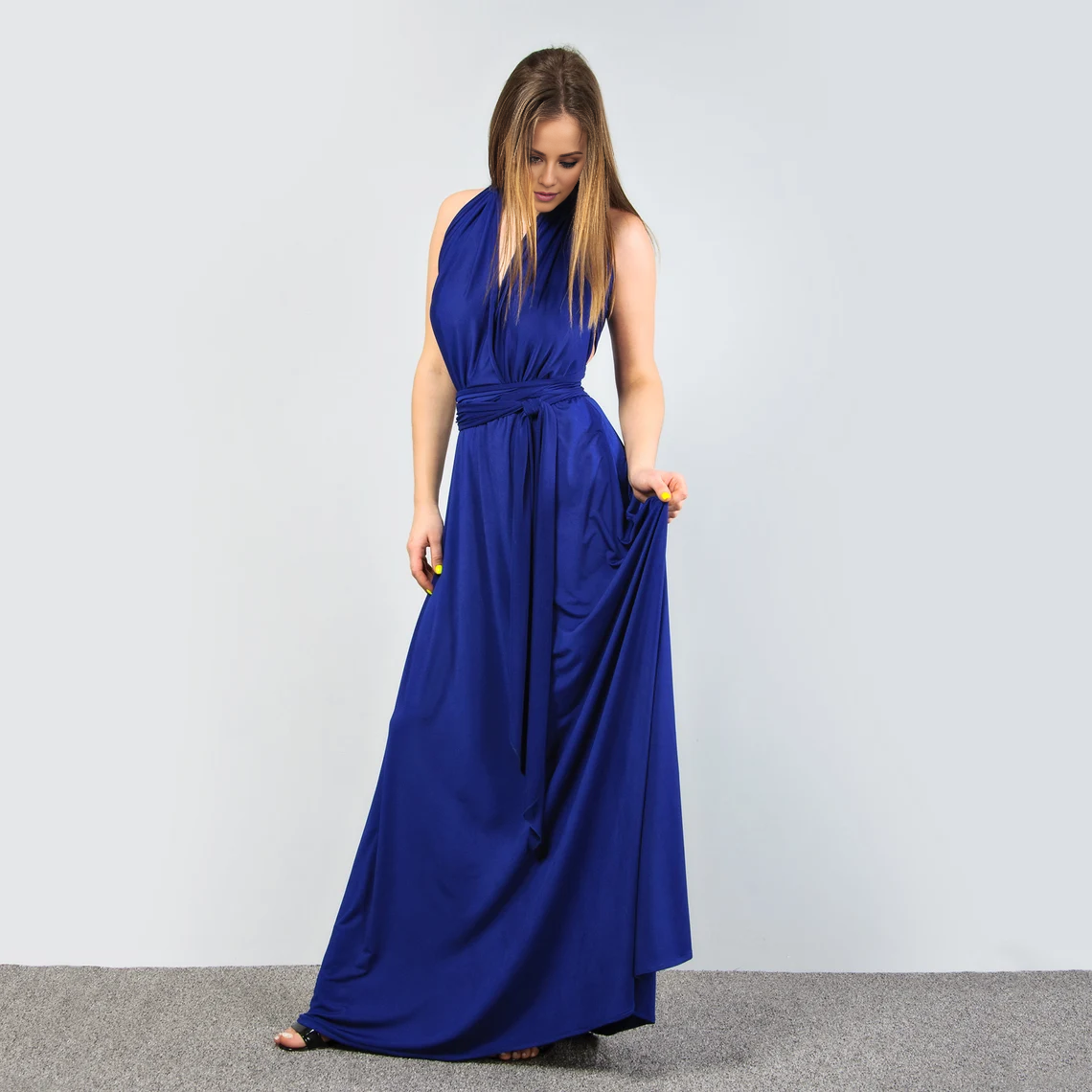 Jimiss - Vestido de fiesta largo hasta el suelo con escote pronunciado y sujetador plisado. 