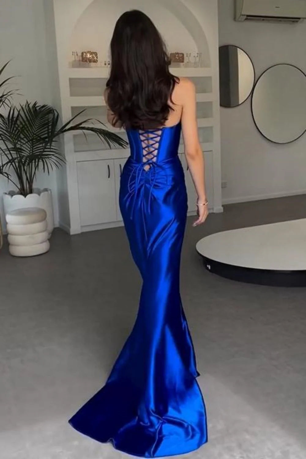 Vestido de fiesta largo de satén con abertura y tirantes finos estilo sirena de Jimiss Fashion