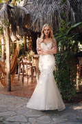 Ivory Tulle Mermaid Floor-Length Dress with Sweetheart Neckline & 3D Floral Appliques