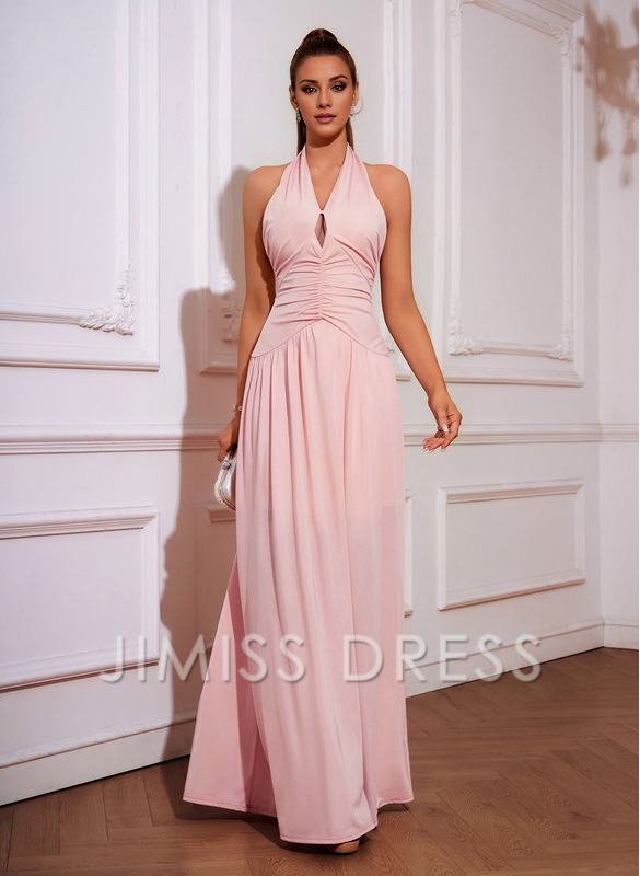 Vestido de fiesta plisado de punto con corte en A y largo hasta el suelo de Jimiss