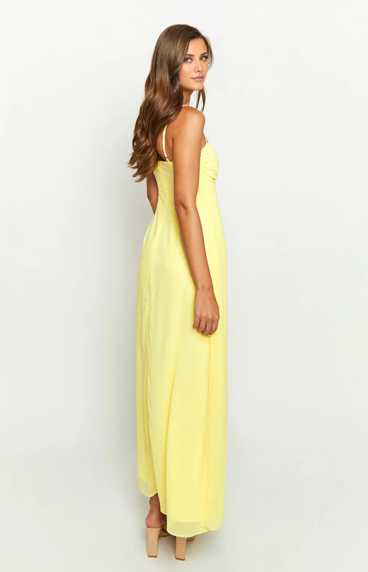 Blushing Pink Chiffon A-Line Floor-Length Bridesmaid Dress with Ruched Bodice & Side Slit