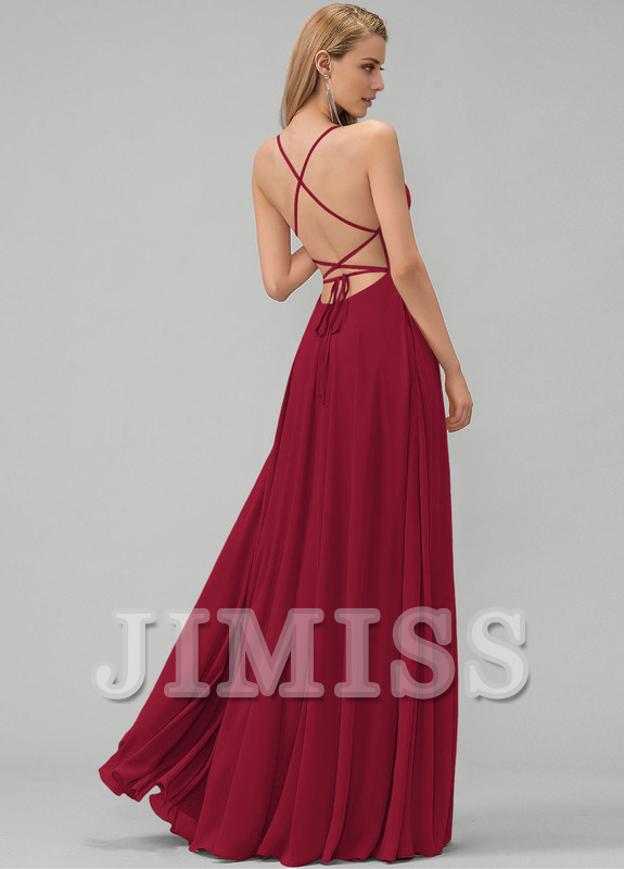 Abito da damigella d'onore in chiffon a trapezio, lungo fino al pavimento