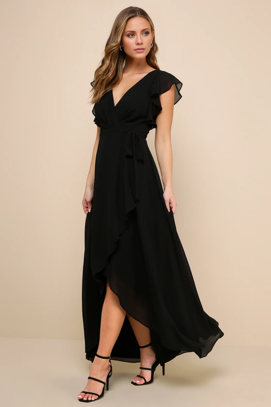 Vestido de noche Jimiss con escote en V, manga corta, espalda descubierta, abertura lateral y largo hasta el suelo