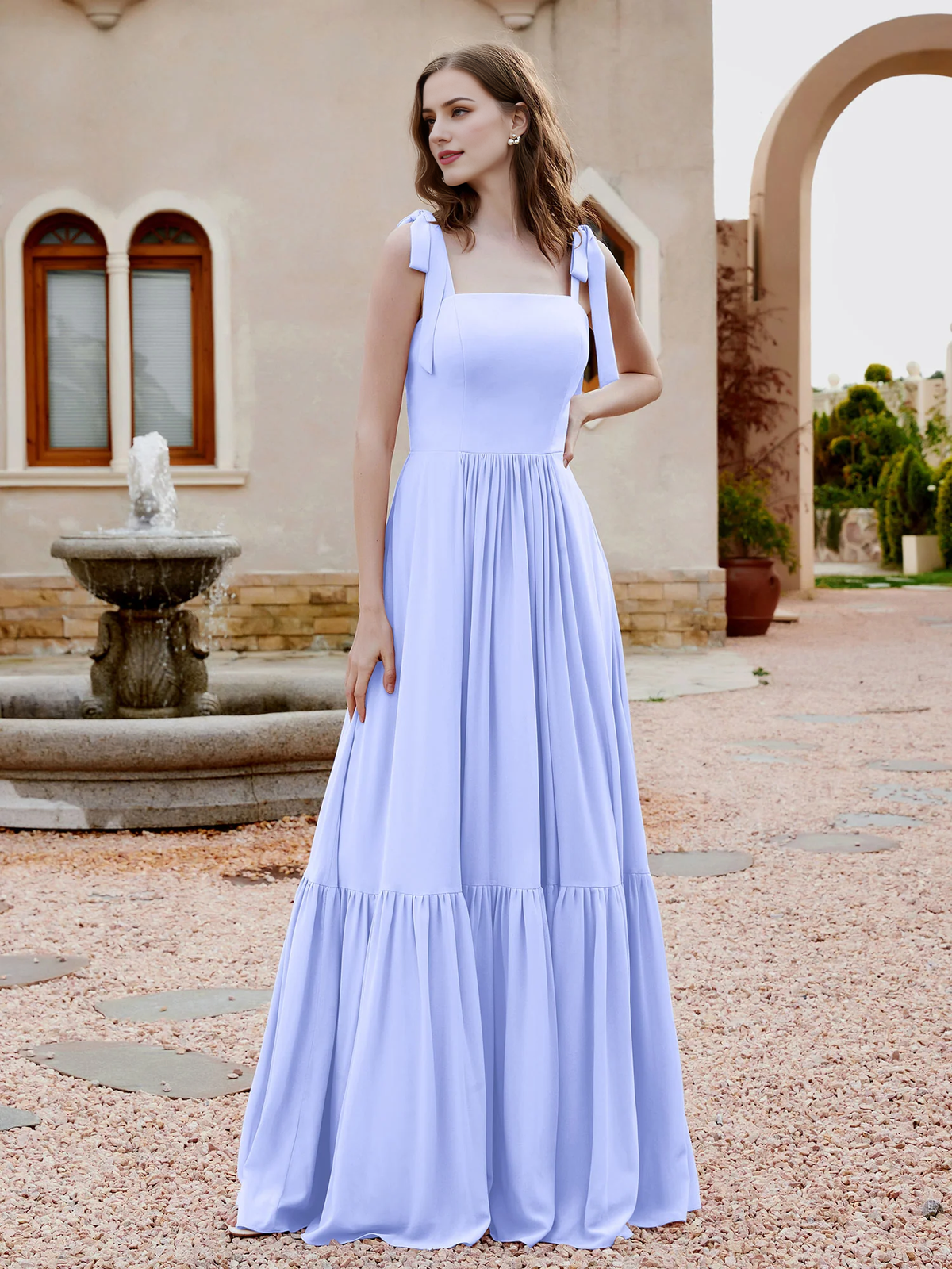 Dusty Blue Chiffon A-Line Floor-Length Bridesmaid Dress