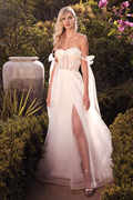 Ivory Tulle A-Line Floor-Length Bridesmaid Dress with Sweetheart Neckline & High Slit