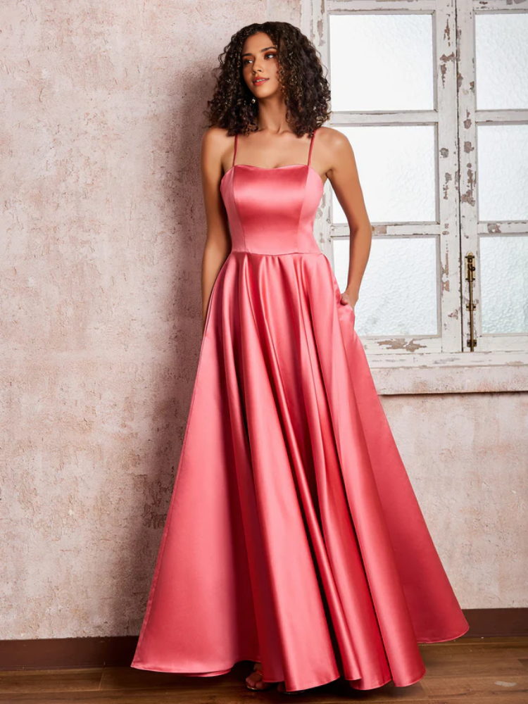 Coral Satin A-Line Floor-Length Sweetheart Bridesmaid Dress