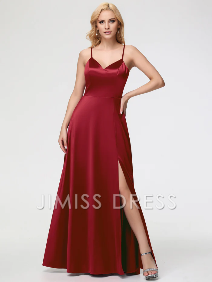 Vestido de fiesta Jimiss de satén sin mangas, con escote en V y tirantes finos