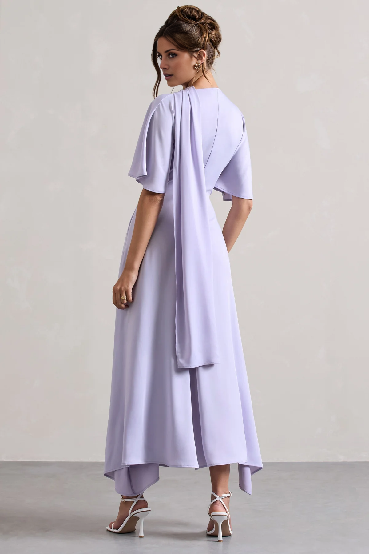 Vestido de noche largo con escote en V y mangas asimétricas de hoja de loto - Vestido jimiss 