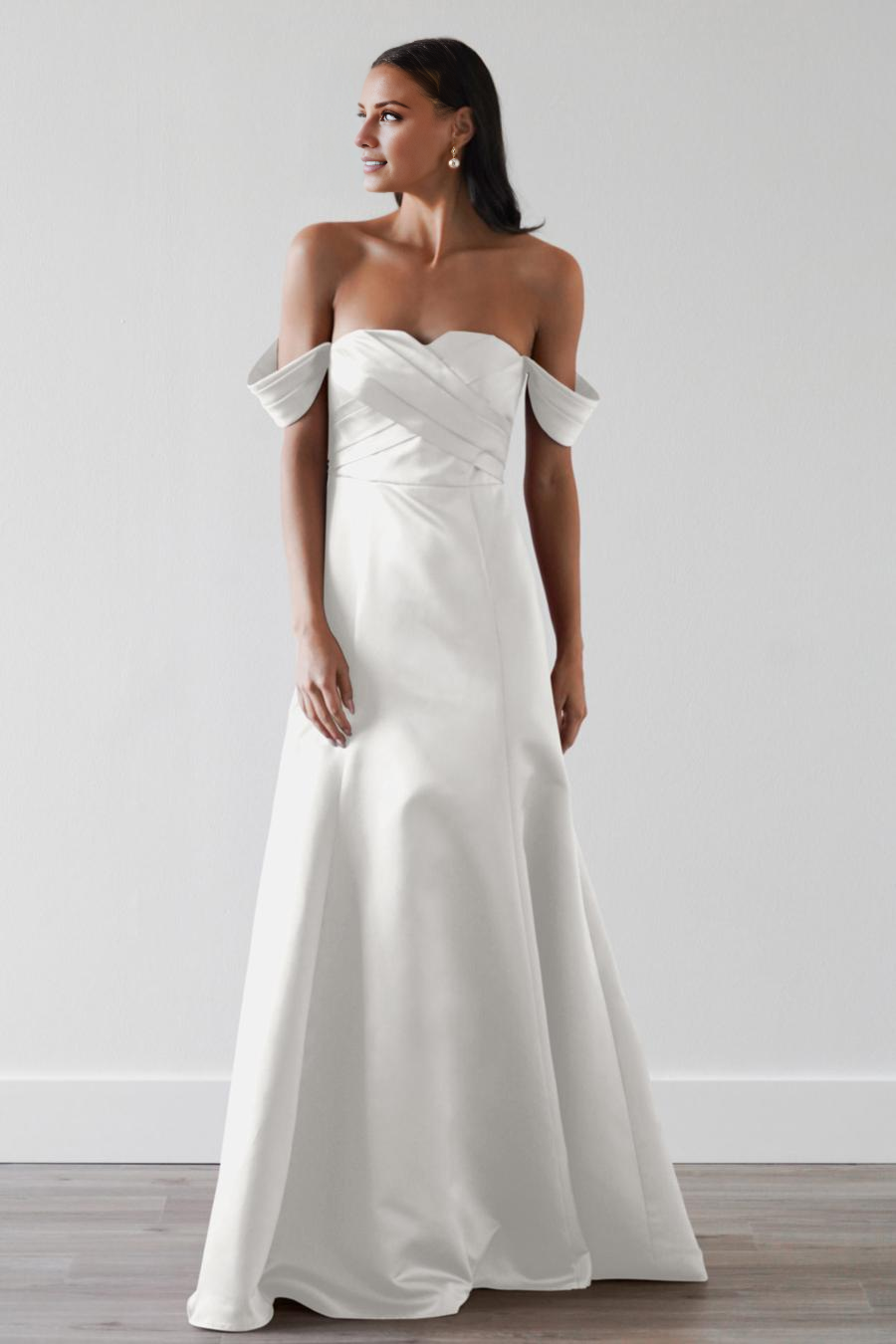 Vestido de noche Jimiss con hombros descubiertos, plisado, sin espalda y largo hasta el suelo