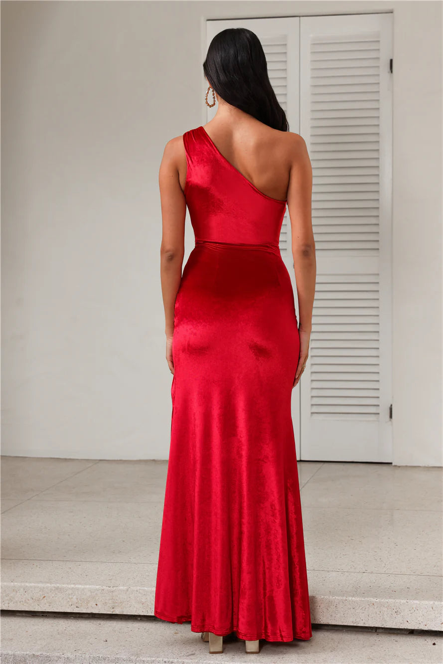 Vestido de fiesta Jimiss con cuello en el hombro, abertura lateral y largo hasta el suelo