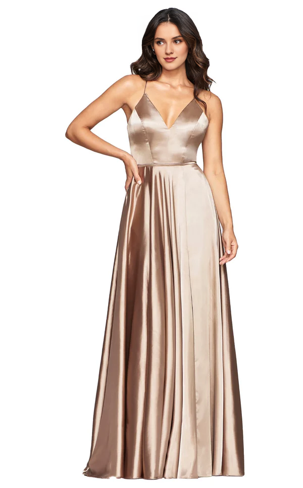 Vestido de noche ajustado sin mangas con escote en V profundo, abertura lateral y largo hasta el suelo
