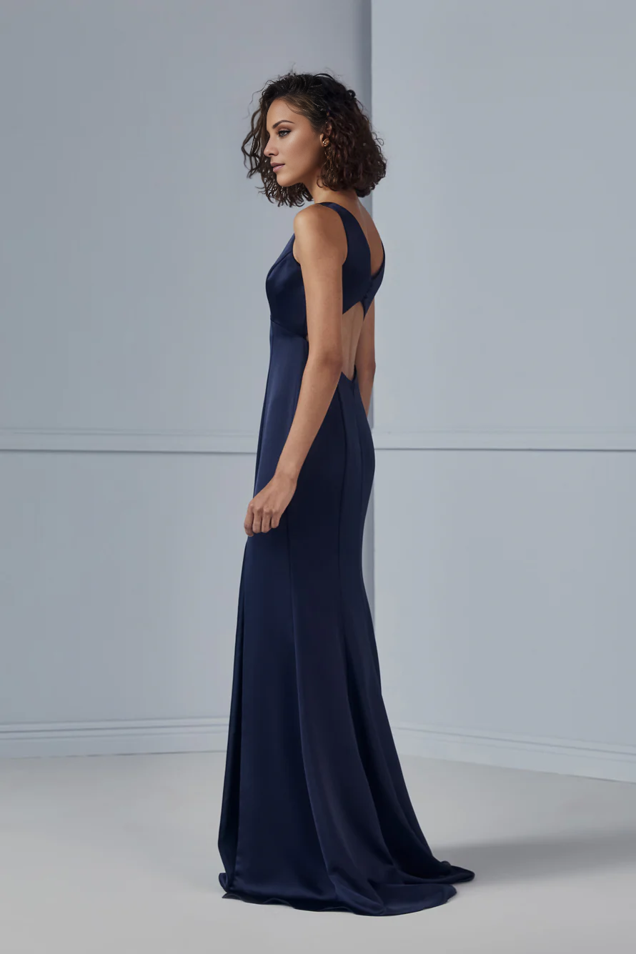 Vestido de fiesta Jimiss con escote en V, hombros descubiertos, sin mangas, espalda descubierta, abertura lateral y largo hasta el suelo