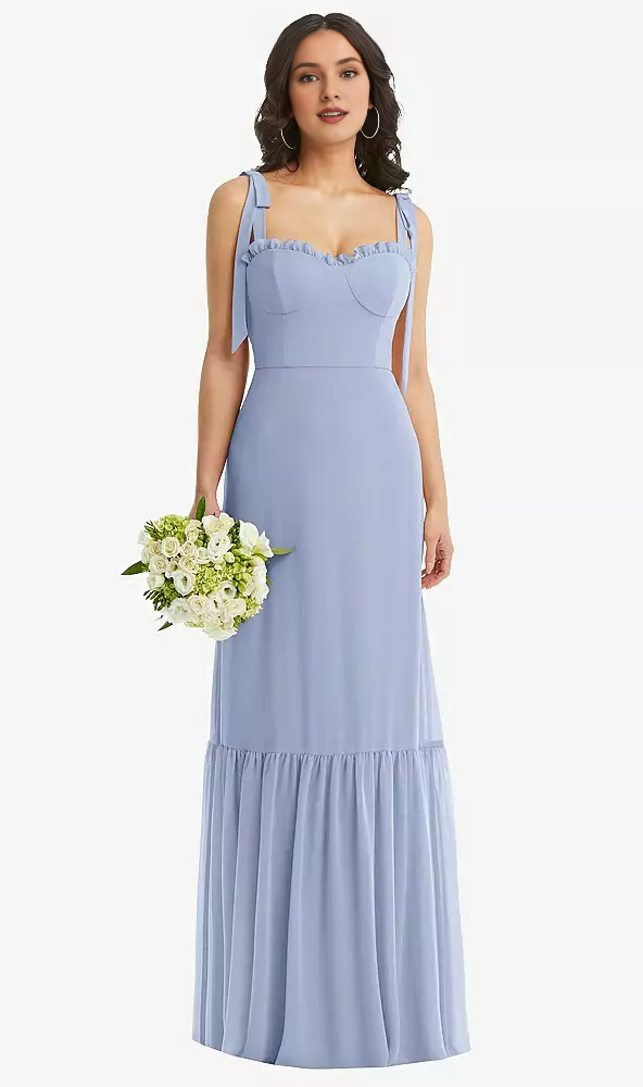 Blushing Pink Chiffon A-Line Floor-Length Bridesmaid Dress with Ruffled Sweetheart Neckline