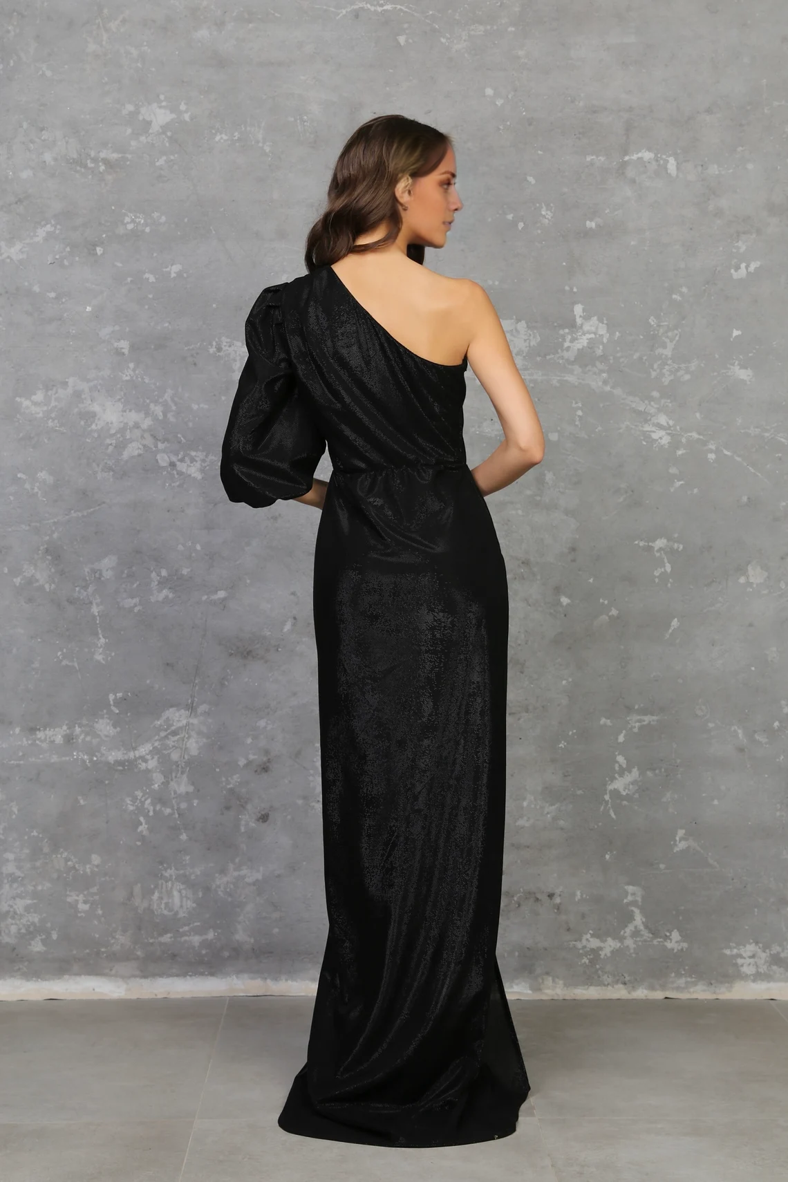 Jimiss - Vestido de fiesta con escote asimétrico, espalda descubierta, abertura lateral y largo hasta el suelo 