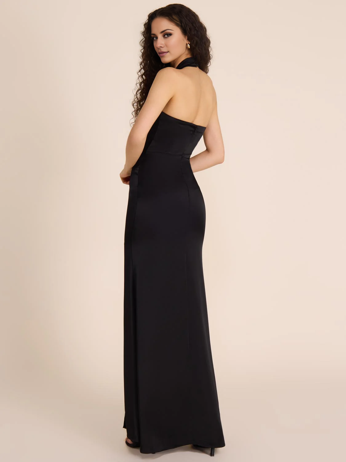 Jimiss backless collar sleeveless off shoulder side slit long evening dress