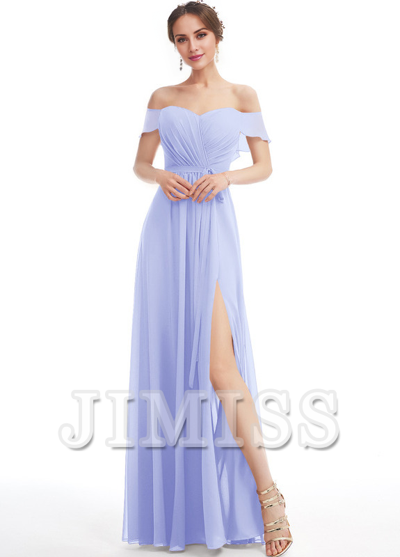 Vestido de dama de honor de gasa con volantes, corte A y largo hasta el suelo