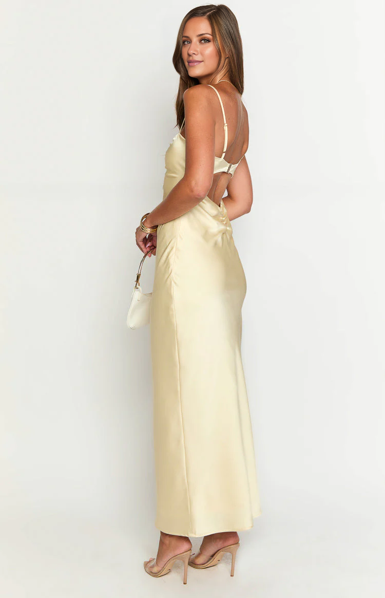 Vestido de fiesta Jimiss con escote en V, sin mangas, tirantes finos, sin espalda y largo hasta el suelo