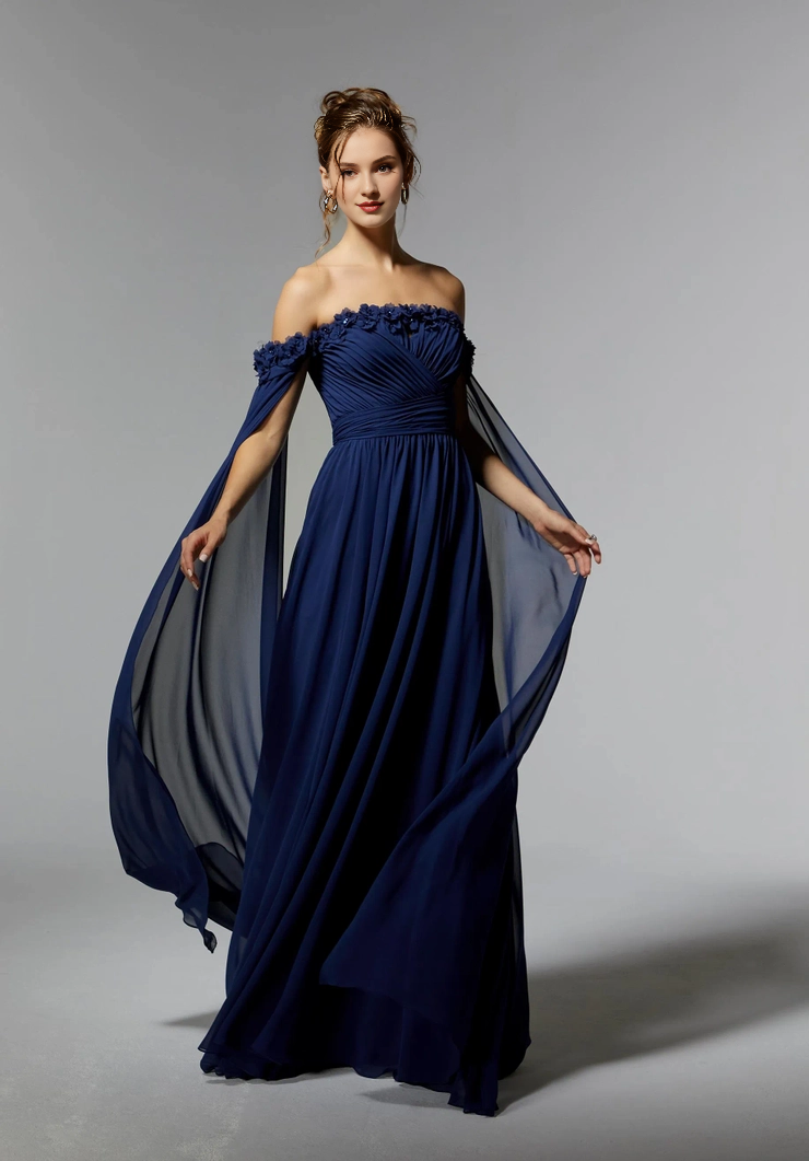 Chiffon off shoulder asymmetrical pleated tight corset with straight neckline and evening dress