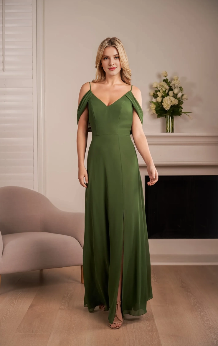 Vestido de dama de honor de gasa de poliéster, corte A, tirantes finos, escote en V, colgante y chal