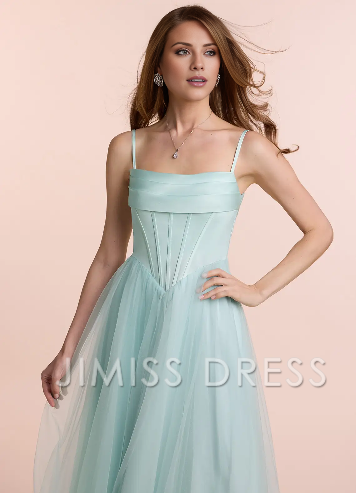 Jimiss - Vestido de fiesta transparente, sin tirantes y largo hasta el suelo con cuello al descubierto 