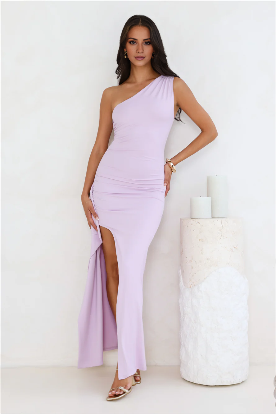 Vestido de fiesta largo Jimiss con un solo hombro, sin mangas, hombros descubiertos y abertura lateral
