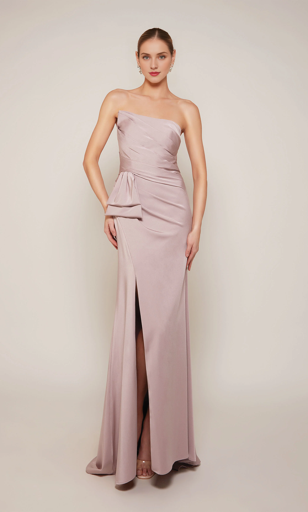 Vestidos formales largos para madres de la novia, sin tirantes, rectos, con espalda descubierta, lazo y abertura lateral