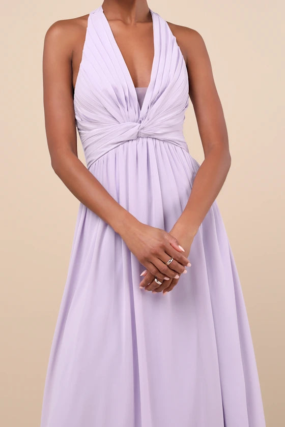 Vestido de noche Jimiss con cuello en V, escote colgante, hombros descubiertos, sin mangas, espalda descubierta, abertura lateral y largo hasta el suelo