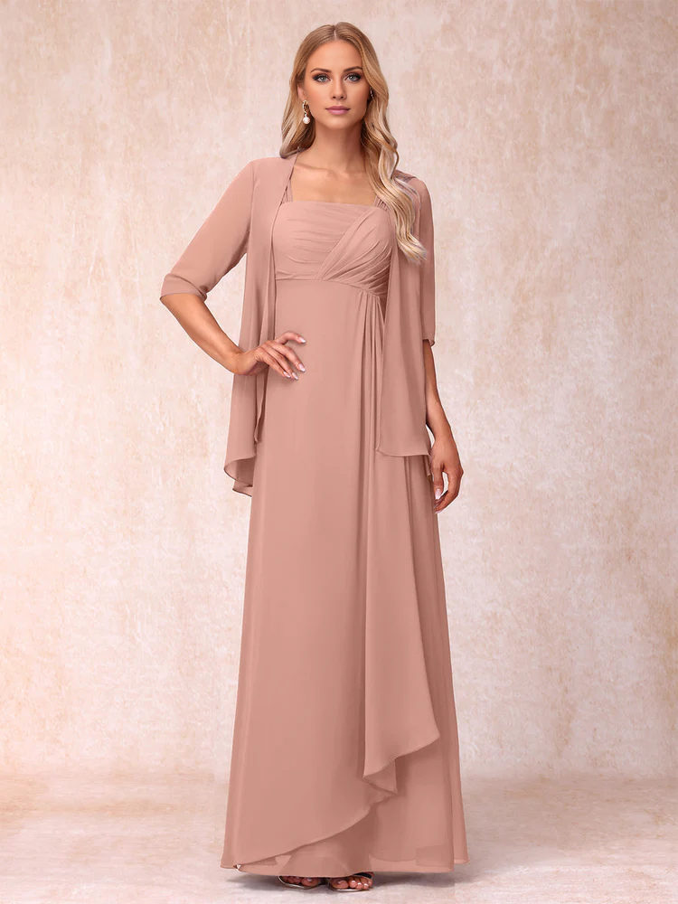 Lavender A-Line Floor-Length Bridesmaid Dress with Square Neck & Jacket