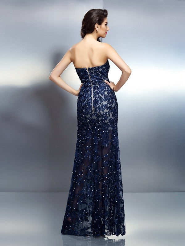 Trumpet/Mermaid Sweetheart Beading Sleeveless Long  Woven Satin Dresses