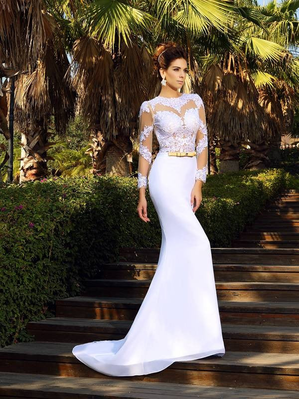 White Illusion Lace Mermaid Floor-Length Evening Gown