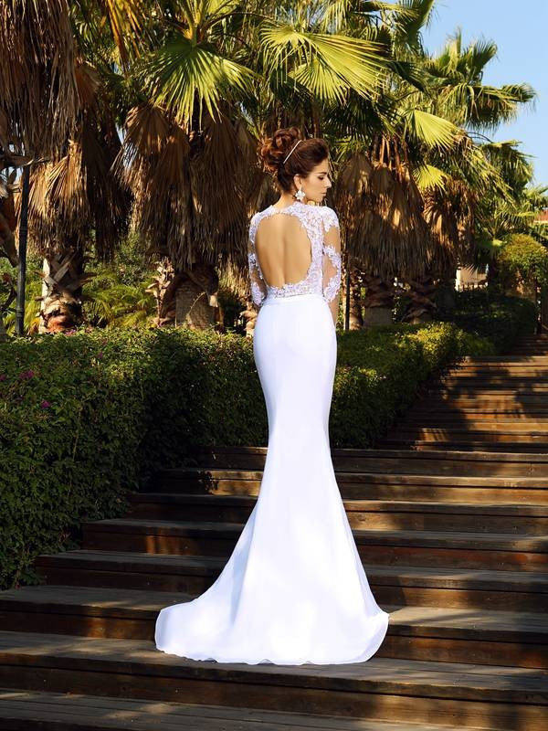 White Illusion Lace Mermaid Floor-Length Evening Gown