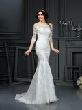 Ivory Lace Mermaid Off-the-Shoulder Floor-Length Dress