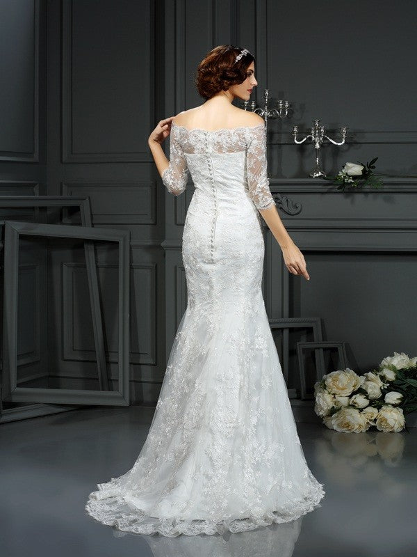 Ivory Lace Mermaid Off-the-Shoulder Floor-Length Dress