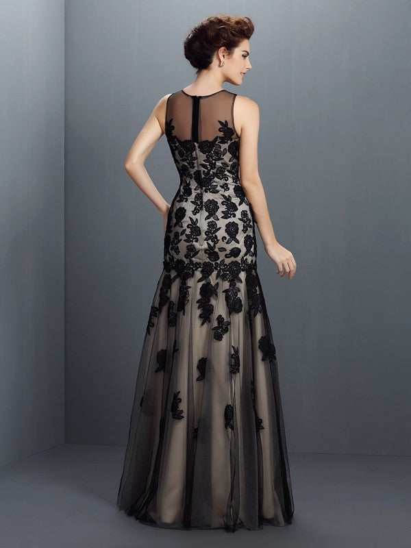 Corte en A/Princesa Bateau Apliques Sin Mangas Largo Satén Vestidos