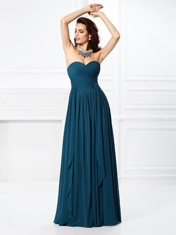 Teal Chiffon A-Line Sweetheart Floor-Length Bridesmaid Dress