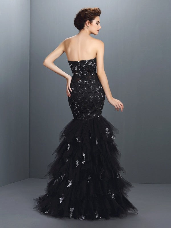 Trumpet/Mermaid Sweetheart Paillette Sleeveless Long Net Dresses